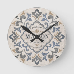 Horloge Ronde Conception de carreaux ornementaux vintage avec ty