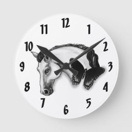 Horloge Ronde Conception de cheval blanc et de papillon