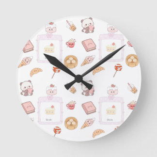 Horloge Ronde Conception de dessert friandises rose mignonne Kaw