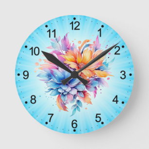 Horloge Ronde Conception de fleurs florales aquarelle-24683