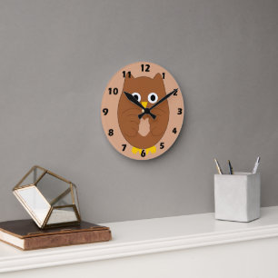 Horloge Ronde Conception de Hibou Brun