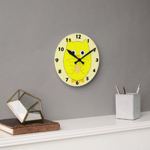 Horloge Ronde Conception de Hibou Jaune