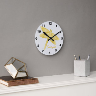 Horloge Ronde Conception de libellule dorée personnalisée
