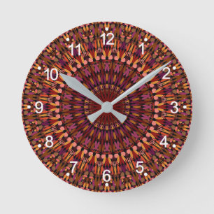 Horloge Ronde Conception de mandala marron floral