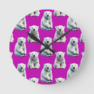 Horloge Ronde Conception de motif d'ours polaire violet 