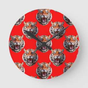 Horloge Ronde Conception de motif tête de tigre rouge