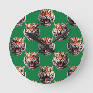 Horloge Ronde Conception de motif tête de tigre vert 
