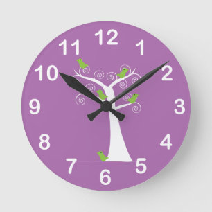 Horloge Ronde Conception de nature fantaisiste d'oiseaux verts m