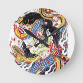 Horloge Ronde Conception de tatouage grotesque et serpent