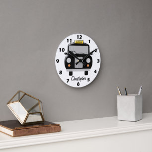 Horloge Ronde Conception de Taxi Noir Personnalisé