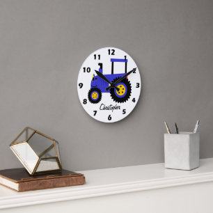 Horloge Ronde Conception de tracteur bleu personnalisée