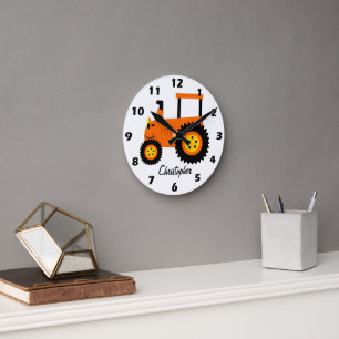 Horloge Ronde Conception de tracteur orange personnalisée