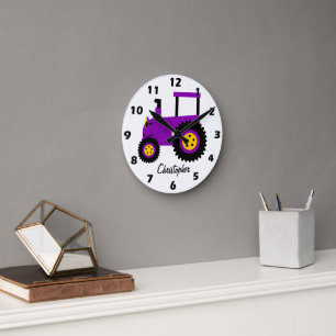 Horloge Ronde Conception de tracteur violet personnalisée