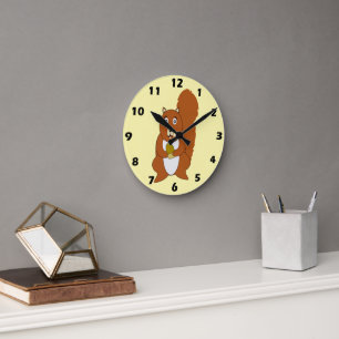 Horloge Ronde Conception Écureuil Rouge