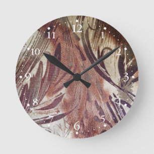 Horloge Ronde Conception florale marron abstraite 2