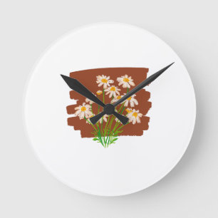 Horloge Ronde Conception florale rustique sur fond marron