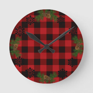 Horloge Ronde cône de pin blanc rouge et noir