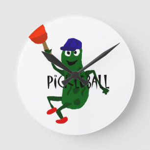 Horloge Ronde Conserves au vinaigre drôles jouant Pickleball