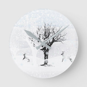 Horloge Ronde Conte fée d'hiver de Noël Imaginaire Terre neigeus
