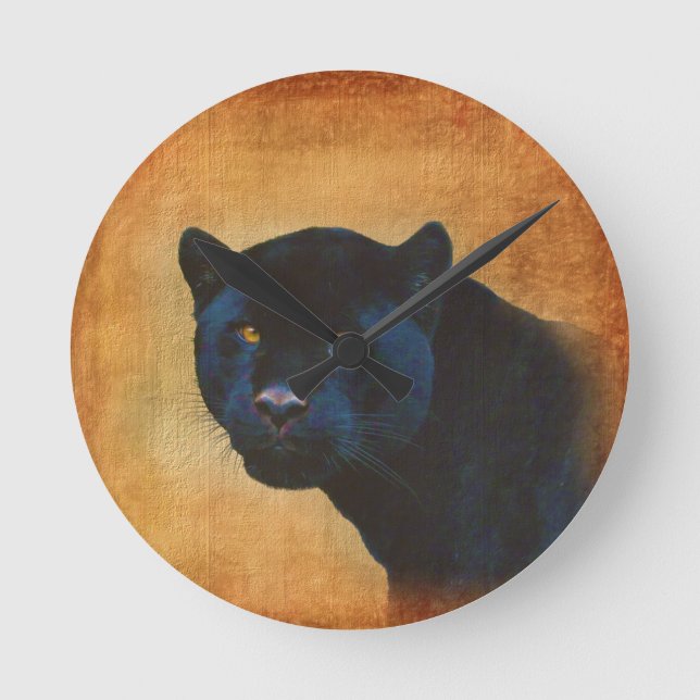 Horloge Ronde Cool Black Jaguar Panther Faune Big Cat (Recto)