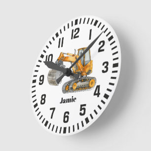 Horloge Ronde Cool Nom personnalisé Construction Digger Camion