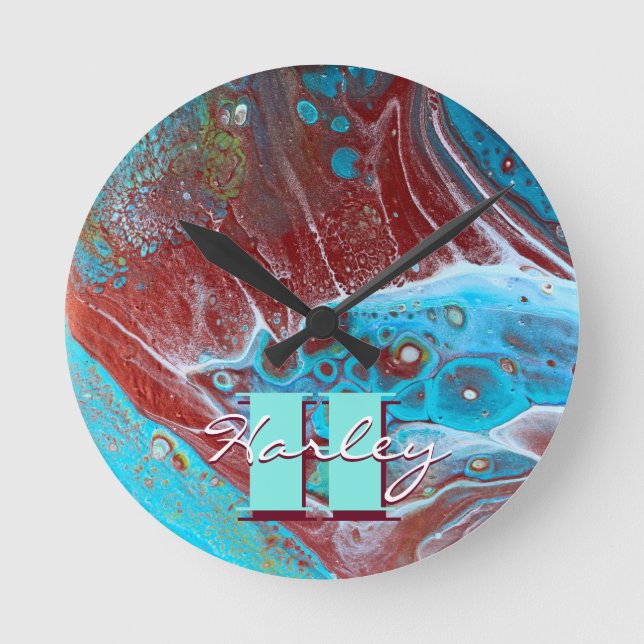 Horloge Ronde Copper and Teal Acrylic Flow (Recto)