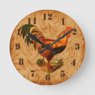 Horloge Ronde Coq de campagne rustique cuisine ornée