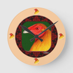 Horloge Ronde Coq De Combat Cadre