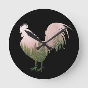 HORLOGE RONDE COQ DE LA NATURE STYLE FORET