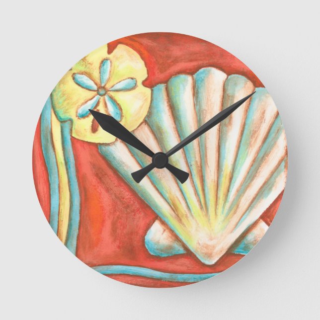 Horloge Ronde Coquillages Rustiques Orange (Recto)
