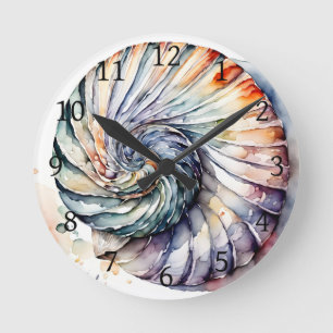 Horloge Ronde Coquille de coquillage Nautilus Design 357 Aquarel