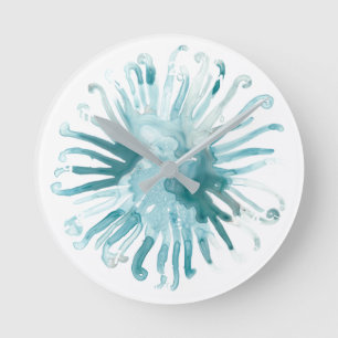 Horloge Ronde Corail d'aquarelle - bleu 2