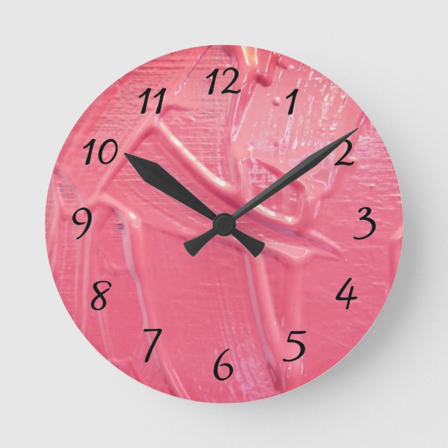 Horloge Ronde Corail de peinture humide rose (Recto)