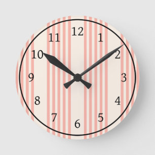 Horloge Ronde Corail et beige cinq rayures motif