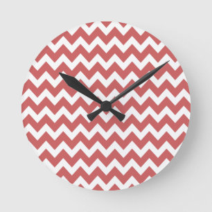 Horloge Ronde Coral Zigzag Chevron Stripes