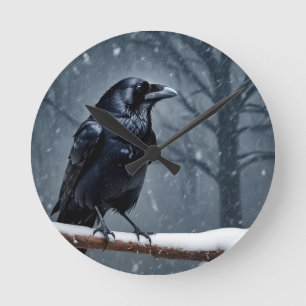 Horloge Ronde Corbeau noir foncé