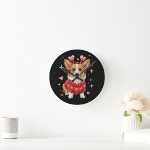 Horloge Ronde Corgi Mignon Cœur Saint Valentin