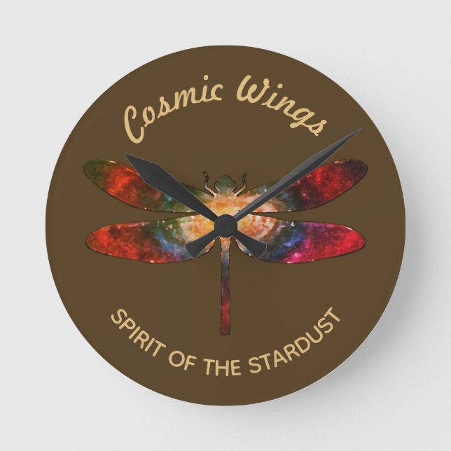 Horloge Ronde Cosmic Dragonfly • Galaxy Wings (NO NUMBERS) (Recto)