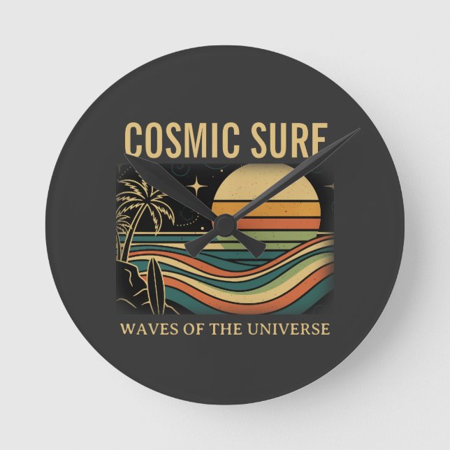 Horloge Ronde Cosmic Surf Retro Wave. Sunset (NO NUMBERS) (Recto)