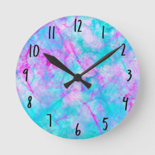 Horloge Ronde Cotton Candy rose et bleu lavis à l'aquarelle