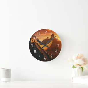 Horloge Ronde Coucher de soleil sur la Grande Muraille de Chine 