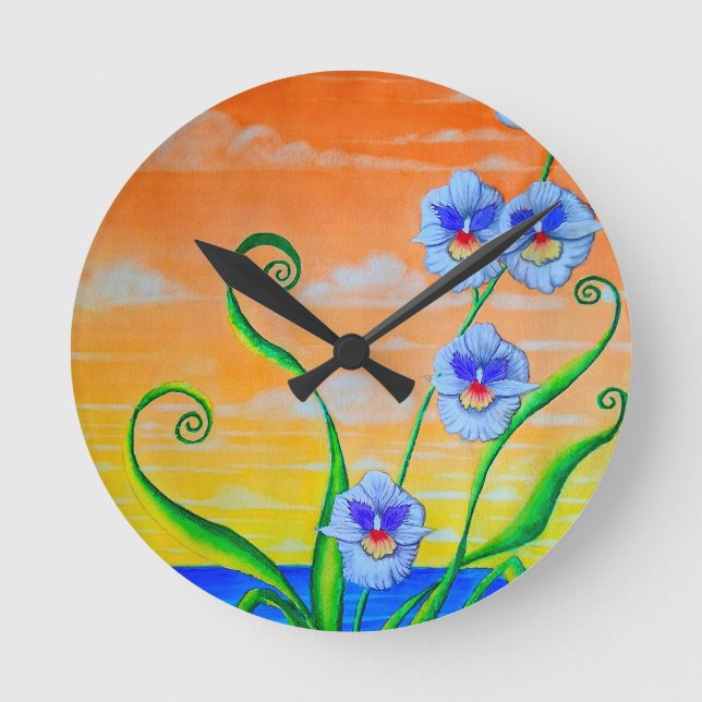 Horloge Ronde Coucher de soleil sur l'orchidée (Recto)