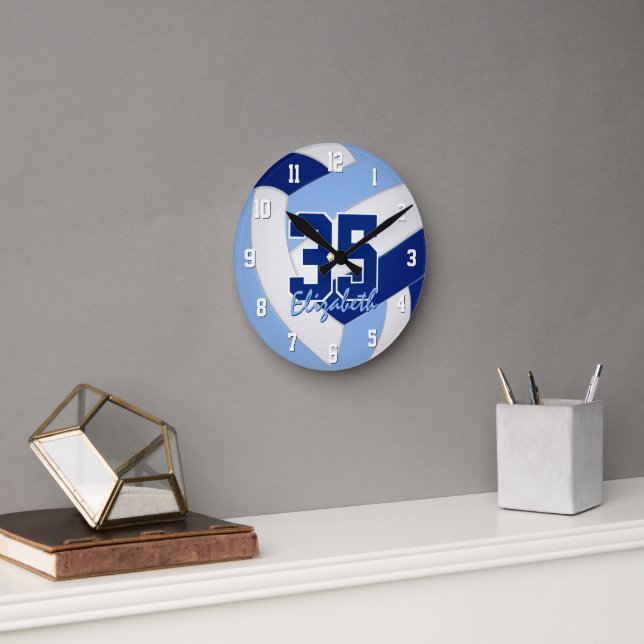 Horloge Ronde couleur bleu foncé de l'équipe volleball personnal (Bureau)