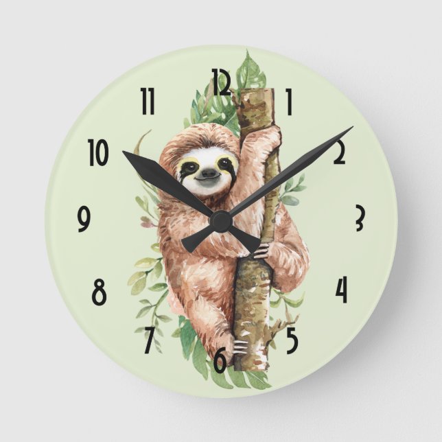 Horloge Ronde Couleur d'eau douce et Feuilles tropicaux (Recto)
