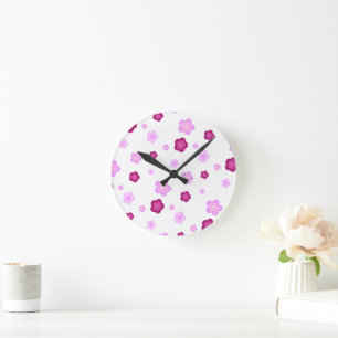 Horloge Ronde Couleur fleurie rose pâle Motif