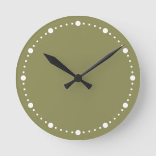 Horloge Ronde Couleur tendance - Olive Green & White Dots Horlog