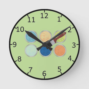 Horloge Ronde Couleurs d'eau et pinceau de peinture
