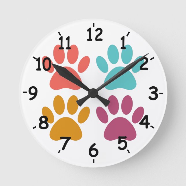 Horloge Ronde Couleurs Empreinte de patte de chien (Recto)