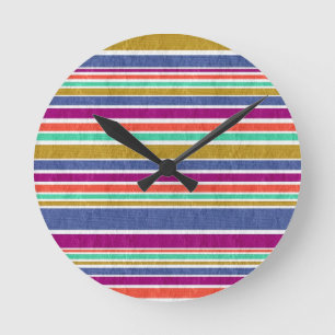 Horloge Ronde Couleurs Rétro Aspect Texturé Rayures