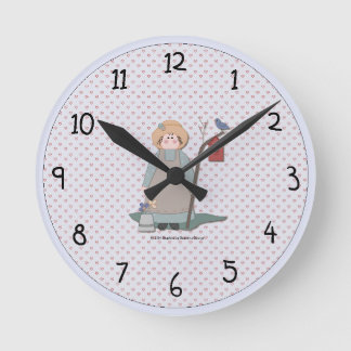 Horloge Ronde Country Garden Girl Wall Clock